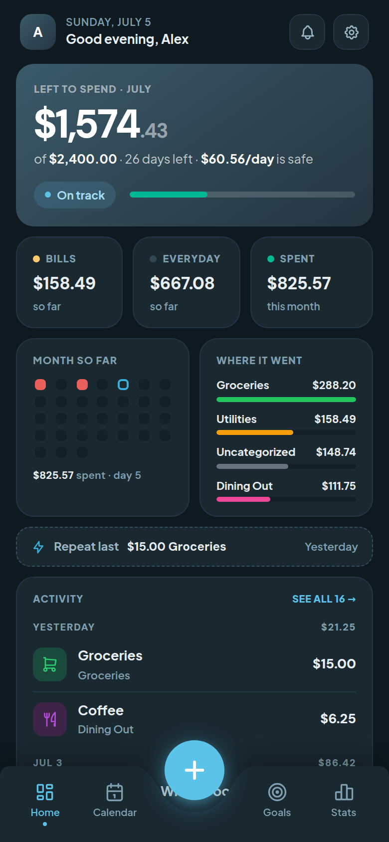 Lista dashboard in dark mode